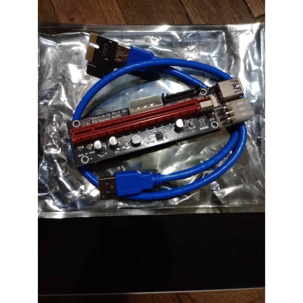 3In1 Power PCI-E Riser Card LED 4Pin 6Pin Sata 15Pin Express 1X to 16X 60CM